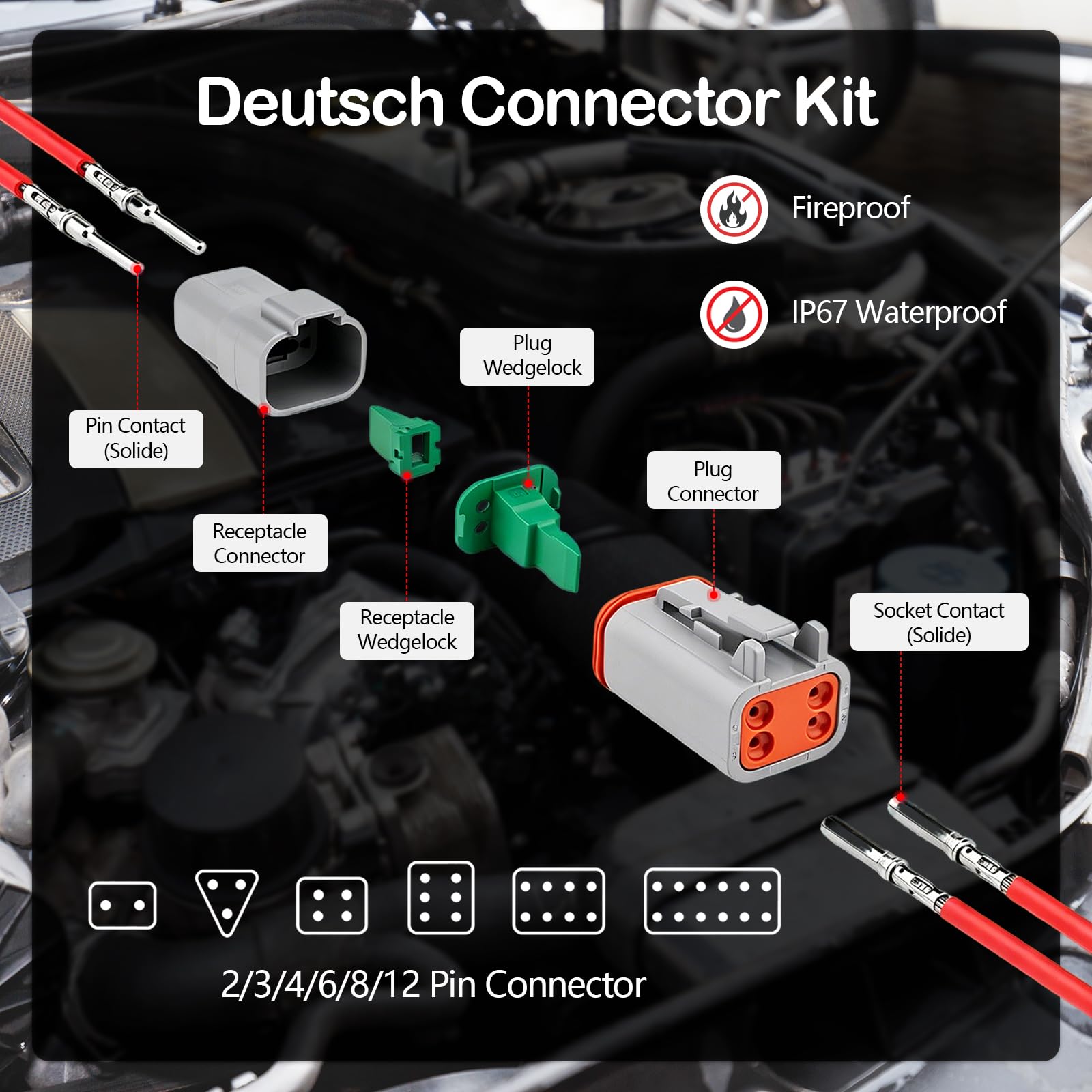 706 PCS Deutsch DT Conector Kit, IP67 Impermeable Deutsch Conector 2/3/4/6/8/12 Pines con Extractores, Deutsch Conector Terminal Kit para Coche, Camión, Moto, Kayak, Barco, Scooter