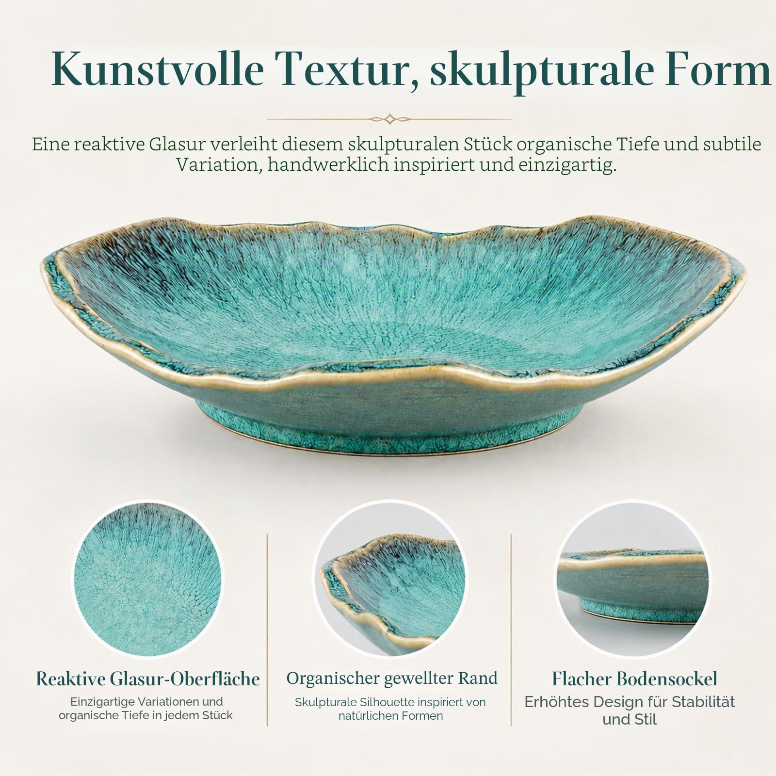 Grüne dekorative Keramikschale – 30,5 cm Obstschale, Süßigkeitenschale, Schlüsselschale für Eingangstisch, Schmuckschale, Ringschale, Schmucktablett, Porzellan-Sammelschale für Küche, Nachttisch