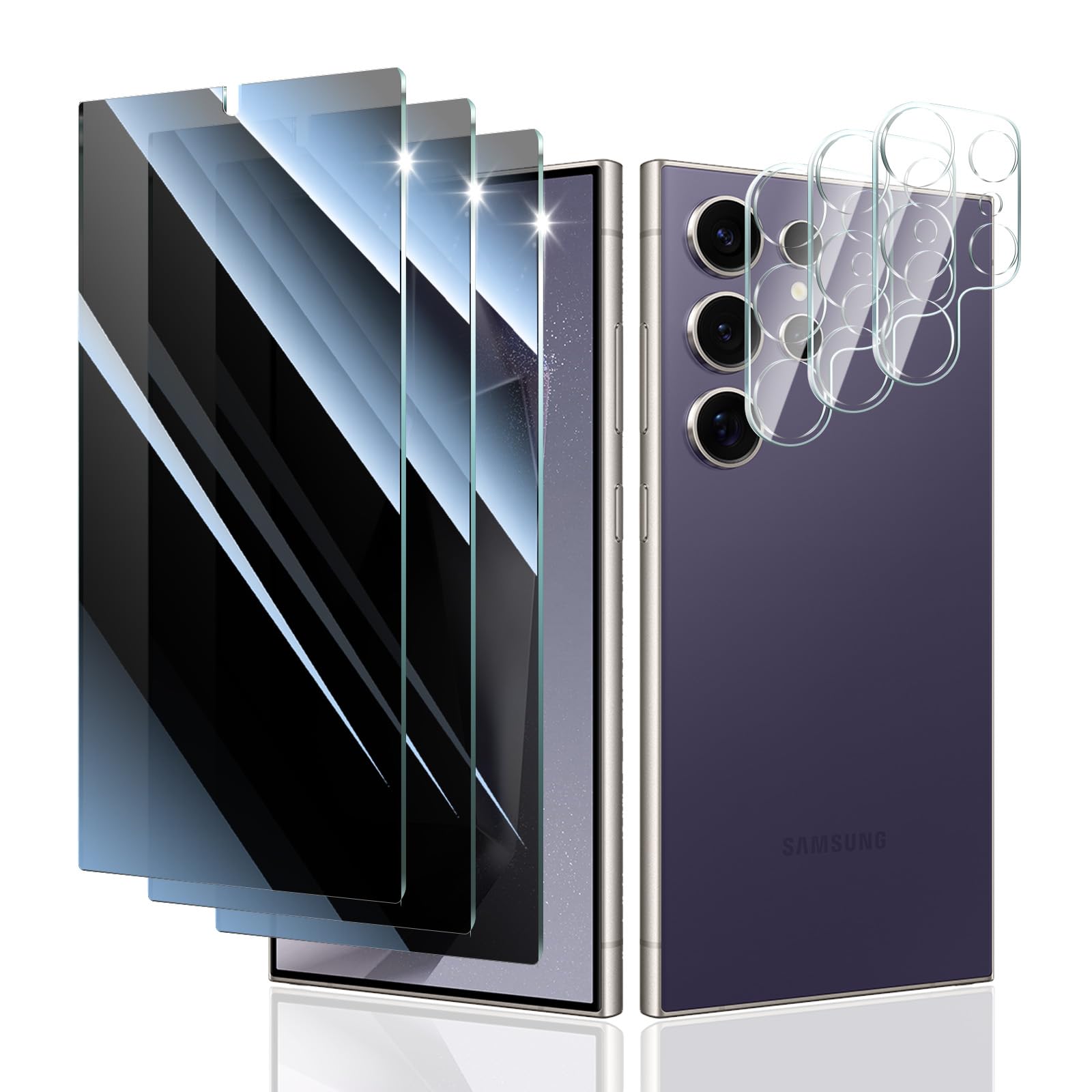 Privacy Screen Protector and Camera Lens Protector for Samsung Galaxy S24 Ultra, Anti-Spy Tempered Glass Film, Dark Private Black Protection, [