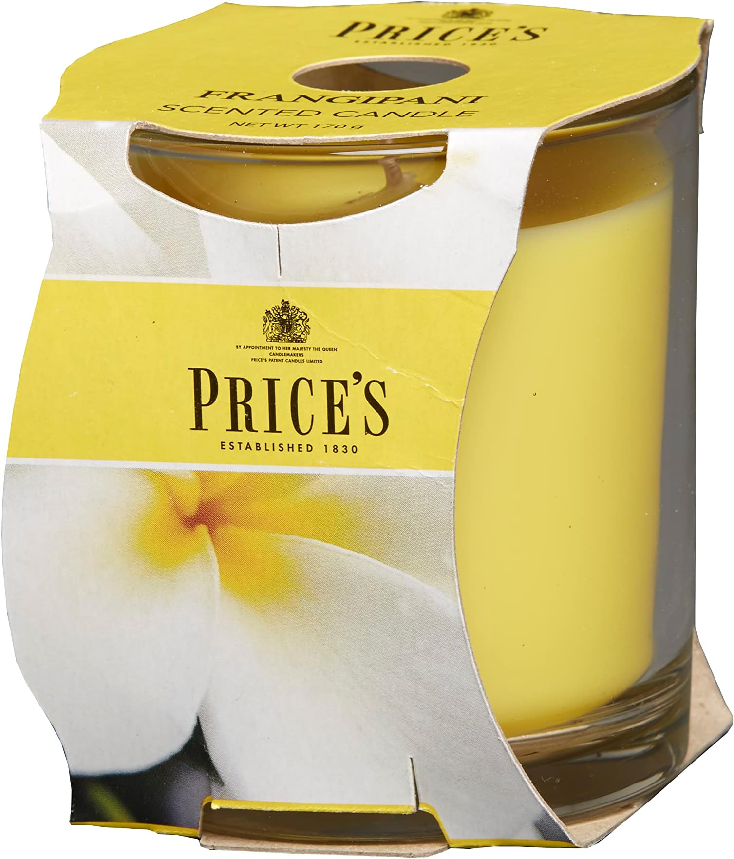 Price's - Frangipani Glass Jar Scented Candle - Fresh, Seasonal, Floral Home Fragrance - Long Lasting Scent - Up to 45 Hour Burn Time 170g
