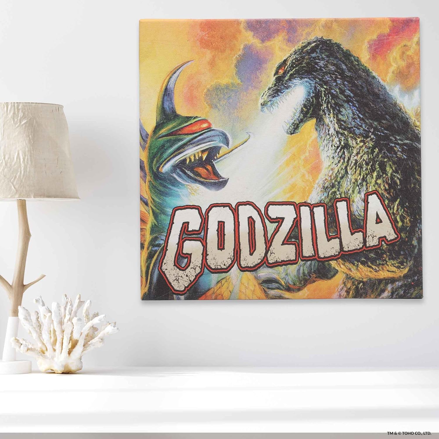 Open Road Brands Godzilla vs. Gigan Fiery Gallery Wrapped Canvas Wall Decor - Fun Godzilla Wall Art for Man Cave or Movie Room