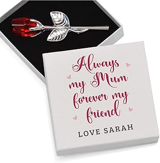 PERSONALISED Always My Mum Forever My Friend Gifts for Her - Crystal Glass Red Rose Gifts for Mum, Mummy, Nanny, Stepmum, Best Friends - Mothers Day Gifts - Birthday Christmas Presents for Mummy