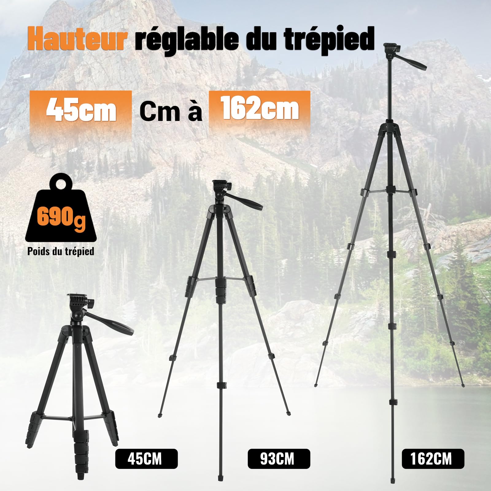 Longue-Vue 20-60x82mm HD - Optique BAK4 FMC, IPX7 Étanche, Trépied + Adaptateur Téléphone - Observation Oiseaux Chasse Astronomie