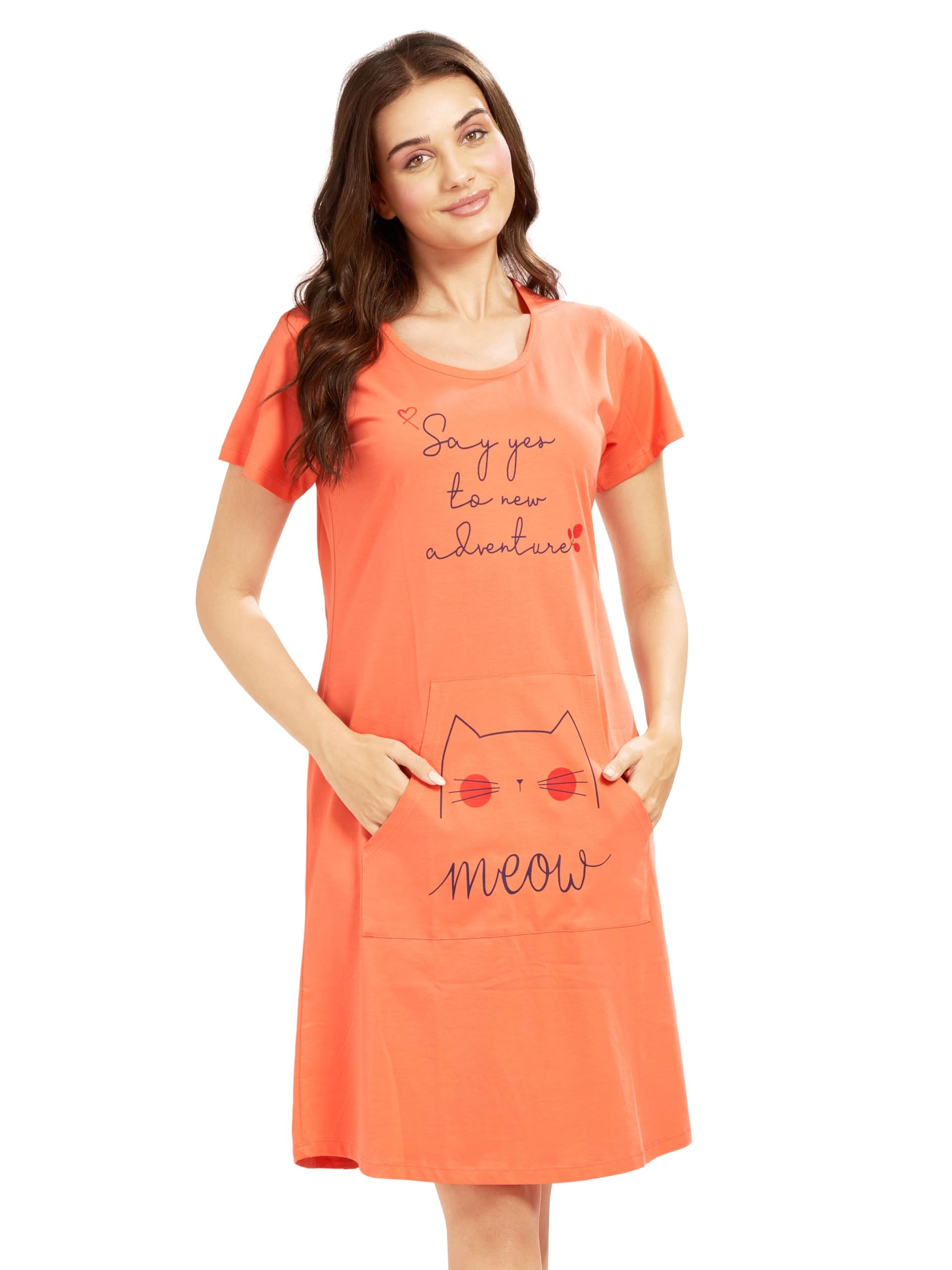 AV2Women's Cotton Printed Knee Length Nighty