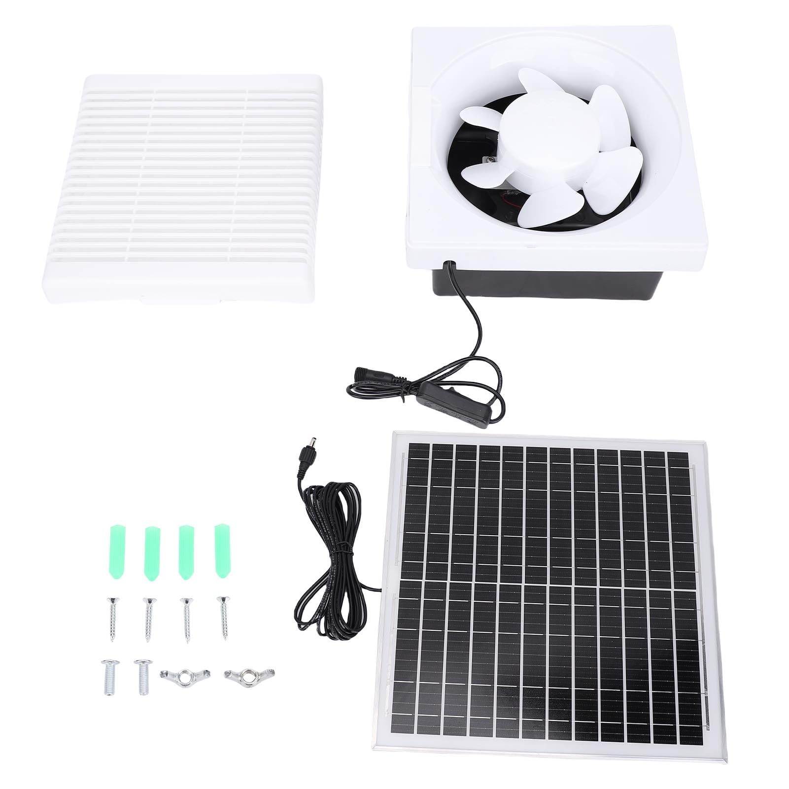 Focket Extractor de Energía Solar, Panel Solar de 20 W IP67, Protector de Malla Metálica Impermeable, Ventilador de Panel para Gallinero con de 20 W para Gallineros, ático, Invernaderos, Cobertizos