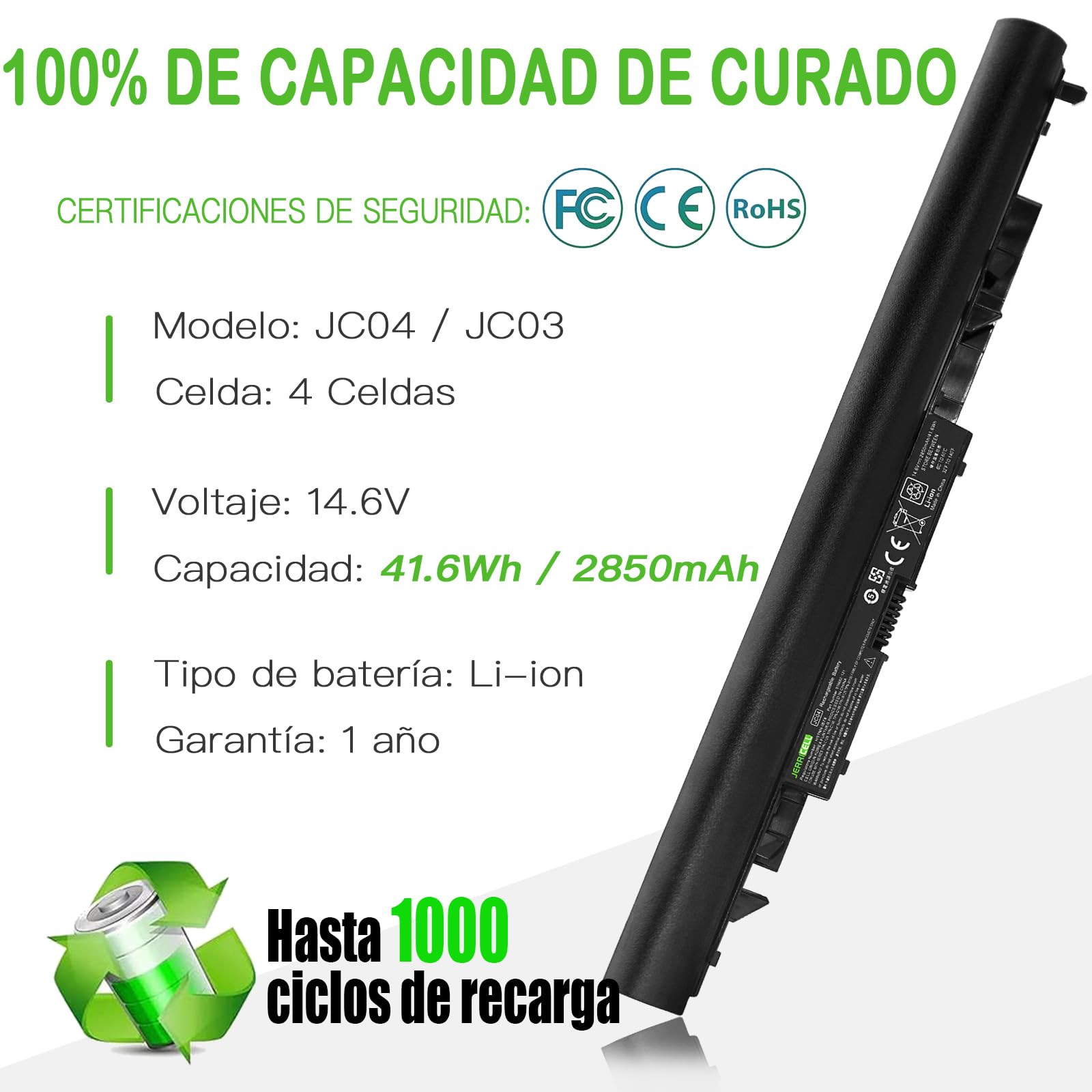 2850mAh Batería JC04 919701-850 919700-850 Batería de portátil para HP Pavilion 250 G6 255 G6 246 245 240 G6 JC03 JCO4 919682-121 HSTNN-LB7W 919681-221 919682-421 14-BS036NG 15-BS036NG