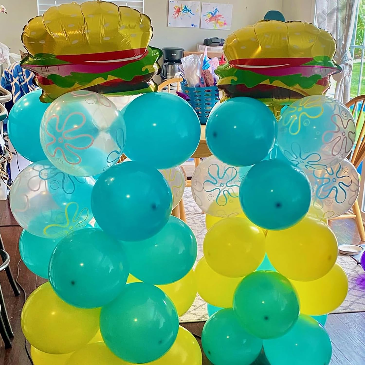 Sponge 25th Birthday Decorations, 25 Years Later letter Balloons Set for Ocean Theme Party,Birthday Decor,Mermaid,Baby Shark,with Hamburger Balloons,Blue Backdrop Bubble Garland and Crepe Paper
