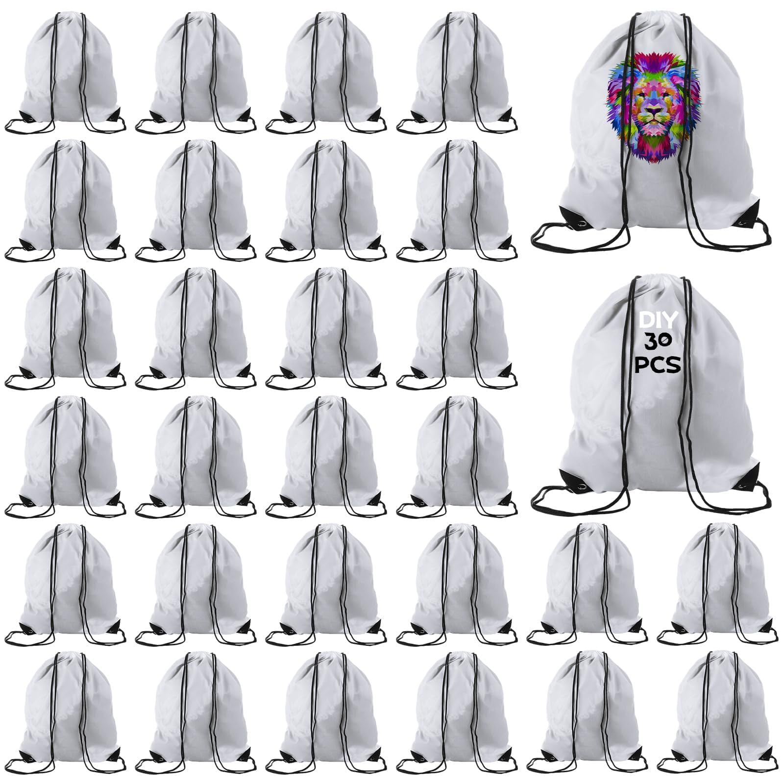 LOPYXBR 30 PCS White Draw String Bags Pack Bulk White Sublimation Drawstring Bags Reusable Cinch Bags Drawstring White Drawstring Bag for Gym Sport