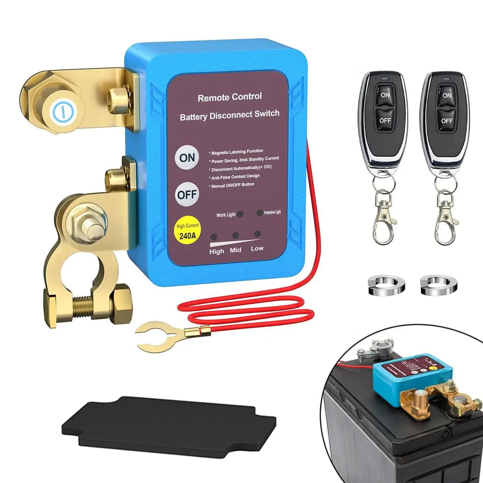 12V 240A Stacca Batteria, Sezionatore Remoto Senza Fili, Interruttore di Spegnimento Automatico, Staccabatteria Antifurto per Auto Camion Barca RV ATV