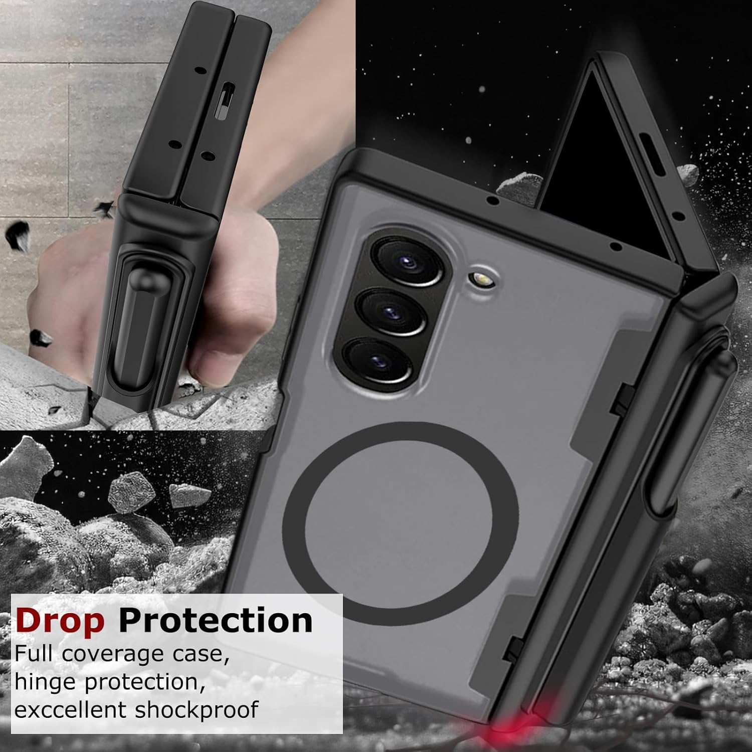 for Samsung Galaxy Z Fold 5 Case with S Pen Holder, [Privacy Screen Protector] Fold5 Pen Slot Phone Case Compatible with Magsafe Hinge Protection Shockproof Magnetic Cover for Z Fold 5 Black