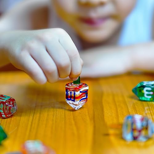 Miniatura 4 de Juego de 4 figuras de cristal soplado Tradición Hanukkah Dreidel Ornamento Arte Vidrio Clásico Dreidel Pisapeles Coleccionables Judío Hanukkah Regalo