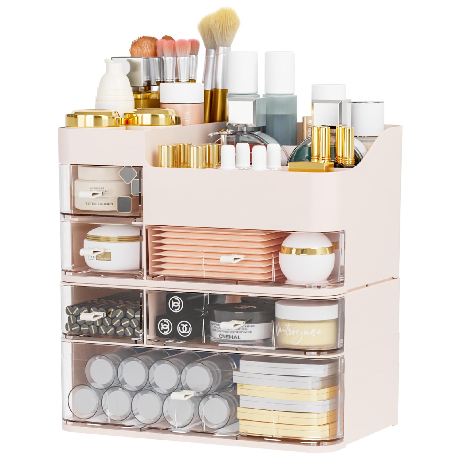 Organizer per trucco rosa, grande capacità, con 6 cassetti, organizer in plastica per ombretti, pennelli, tavolozze, profumi, prodotti di bellezza, per la cura della pelle