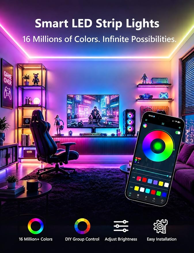Tira de luces LED smart RGB multicolor 100 pies miniatura 7