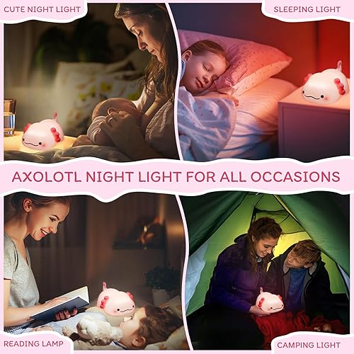 Miniatura 6 de Axolotl - Luz nocturna para niños, lámpara de silicona regulable de 3 niveles, luz recargable USB-C para guardería con temporizador de apagado