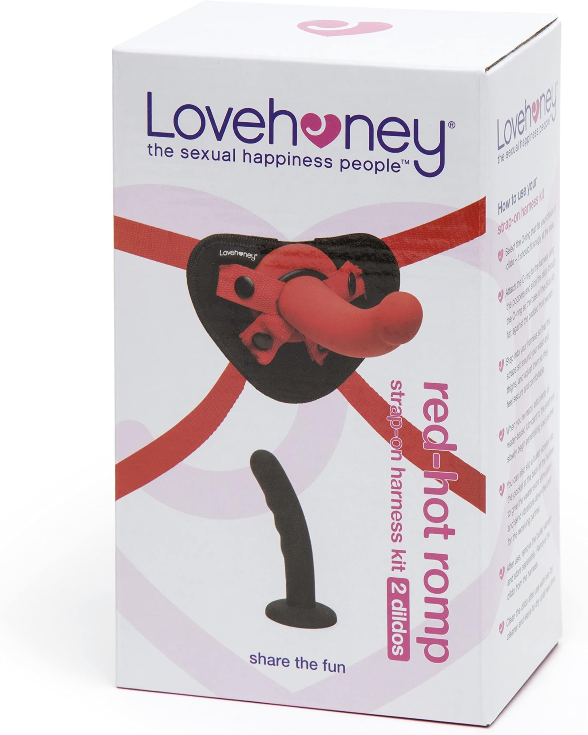 Lovehoney Advanced Strap On Harness Kit - 2 Silicone Strap On Dildos for Couples - 5 Inch Ridged Dildo & 7 Inch Curved Dildo with Suction Cups - Adjustable Harness - Waterproof - Black/Red