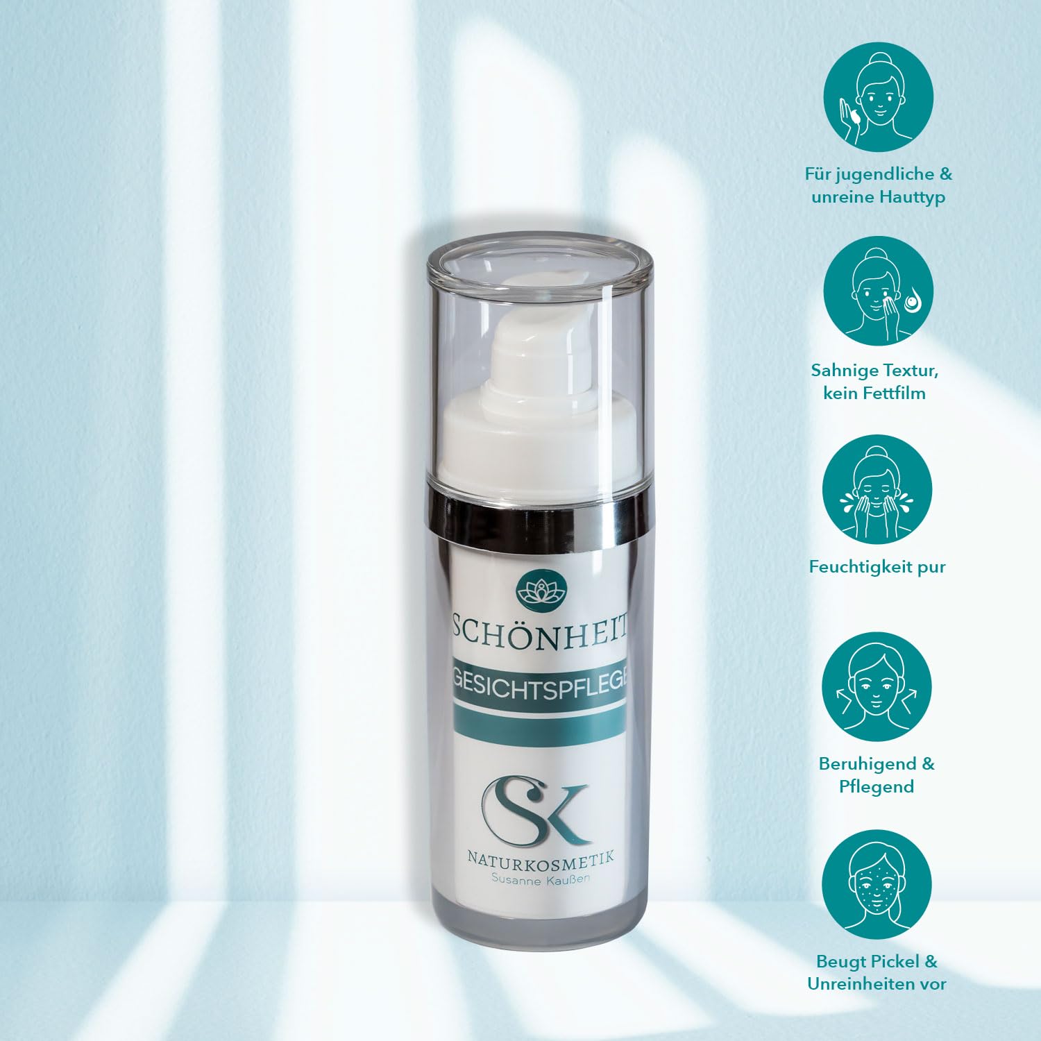 SK Naturkosmetik SCHÖNHEIT Gesichtscreme – sanfte Creme für jugendliche & unreine Haut | mit Jojobaöl, Weizenprotein & MSM (Schwefel) | feuchtigkeitsspendend & antibakteriell | Made in Germany