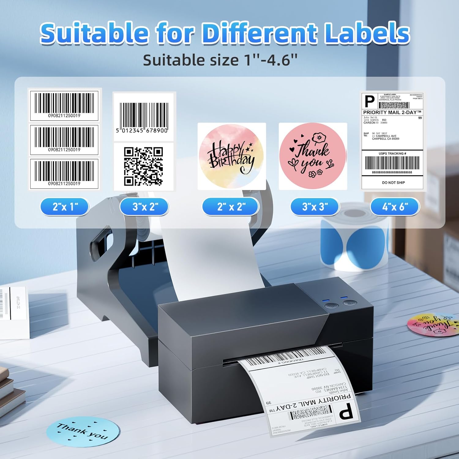 WiFi Shipping Label Printer 4x6 - Wireless Thermal Label Printer for Packages, Small Business, Office, Home, Compatible with Phone&PC,Widely Used for Ebay, USPS, Shopify, Amazon, Tiktok