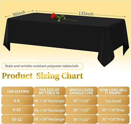 Miniatura 2 de Paquete de 12 manteles rectangulares negros para mesas rectangulares, resistentes a las manchas y a las arrugas, mantel de poliéster lavable de 90 x