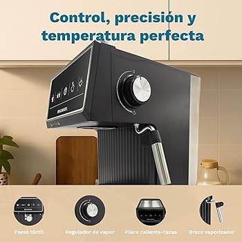 Grunkel Cafetera Espresso de 20 Bares, 850W, Panel Táctil/analogico con vaporizador orientable y brazo doble salida Depósito 1,8L (Digital)4