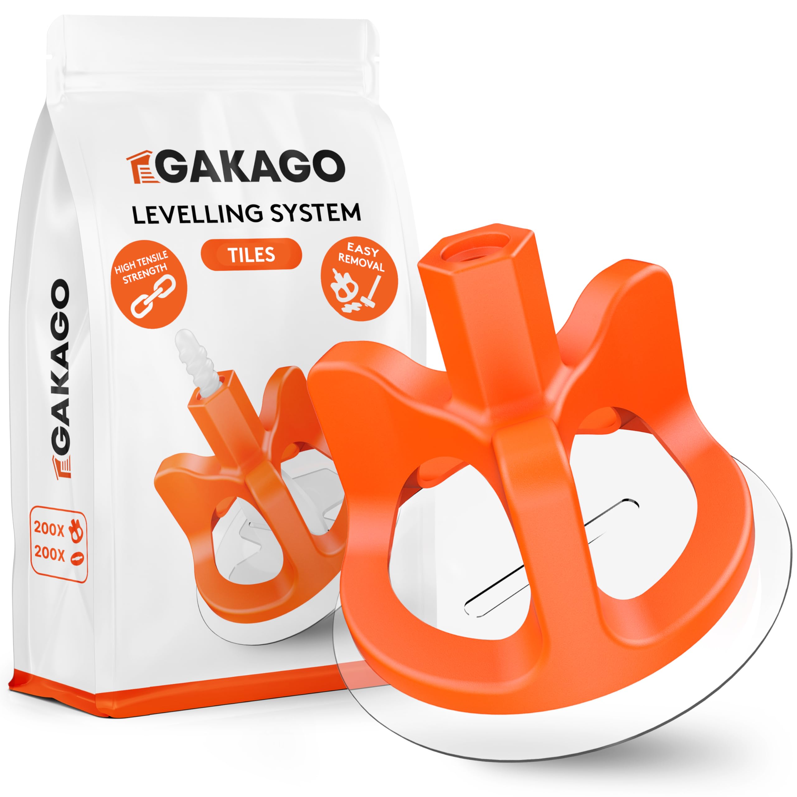 Gakago Tile Levelling System 200 Threaded caps & 200 Protective washers for Tile Protection - Laying aid for a Perfect Joint Pattern - Superior Range for Tile thicknesses 3-18mm (1/8 inch - 3/4 inch)