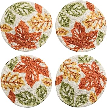 Park Designs Fall Leaves Braided Coaster Set of 4 | Autumn Leaf Print Moisture-Absorbent Cotton Drink Coasters for Coffee Table Protection | Rustic Tabletop Decor for Seasonal Gatherings & Daily Use