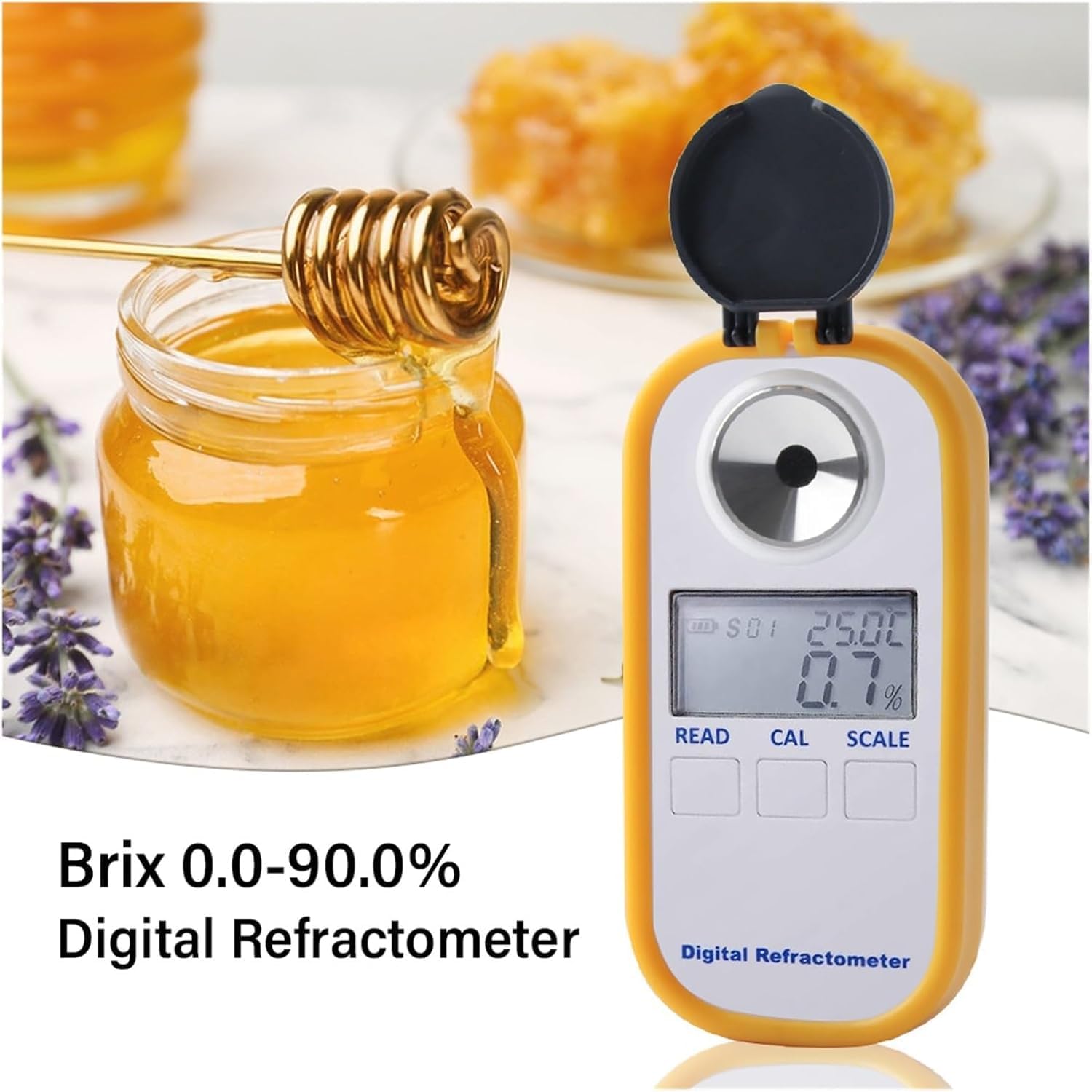 Rifrattometro digitale, misuratore Brix 3 in 1 per miele, sciroppo d'acero e melassa, strumento di misurazione dell'umidità e del baume, accurato e facile da usare