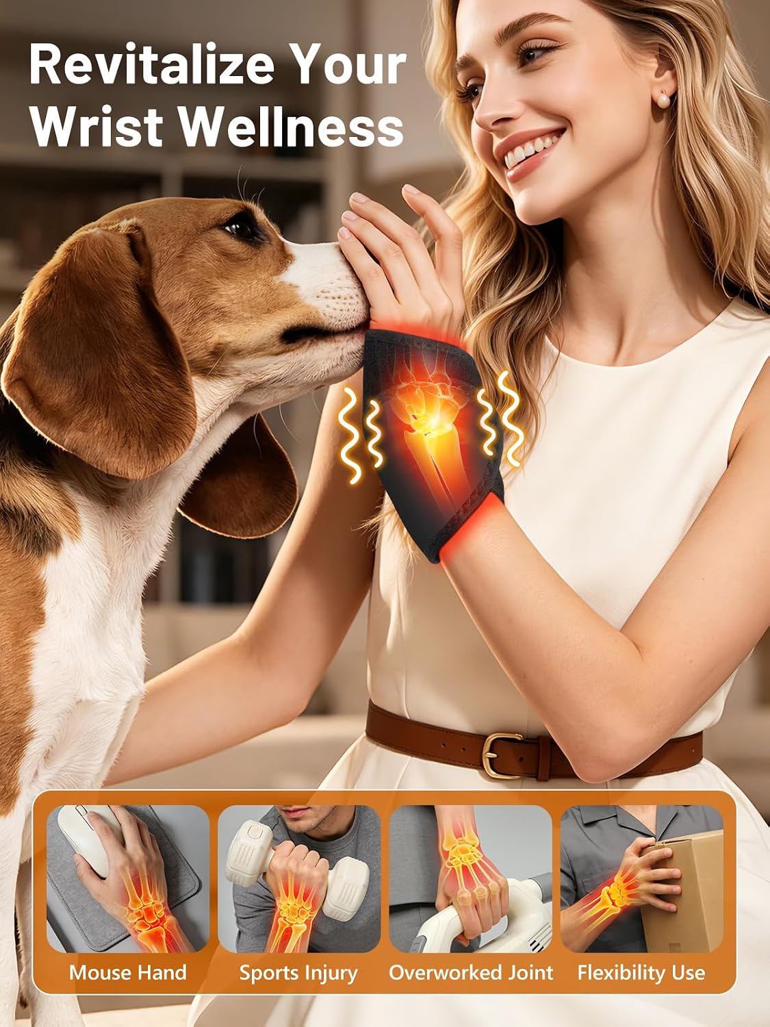 Red Light Therapy for Wrist Hand with Heat & Massage, 3000mAh Controller