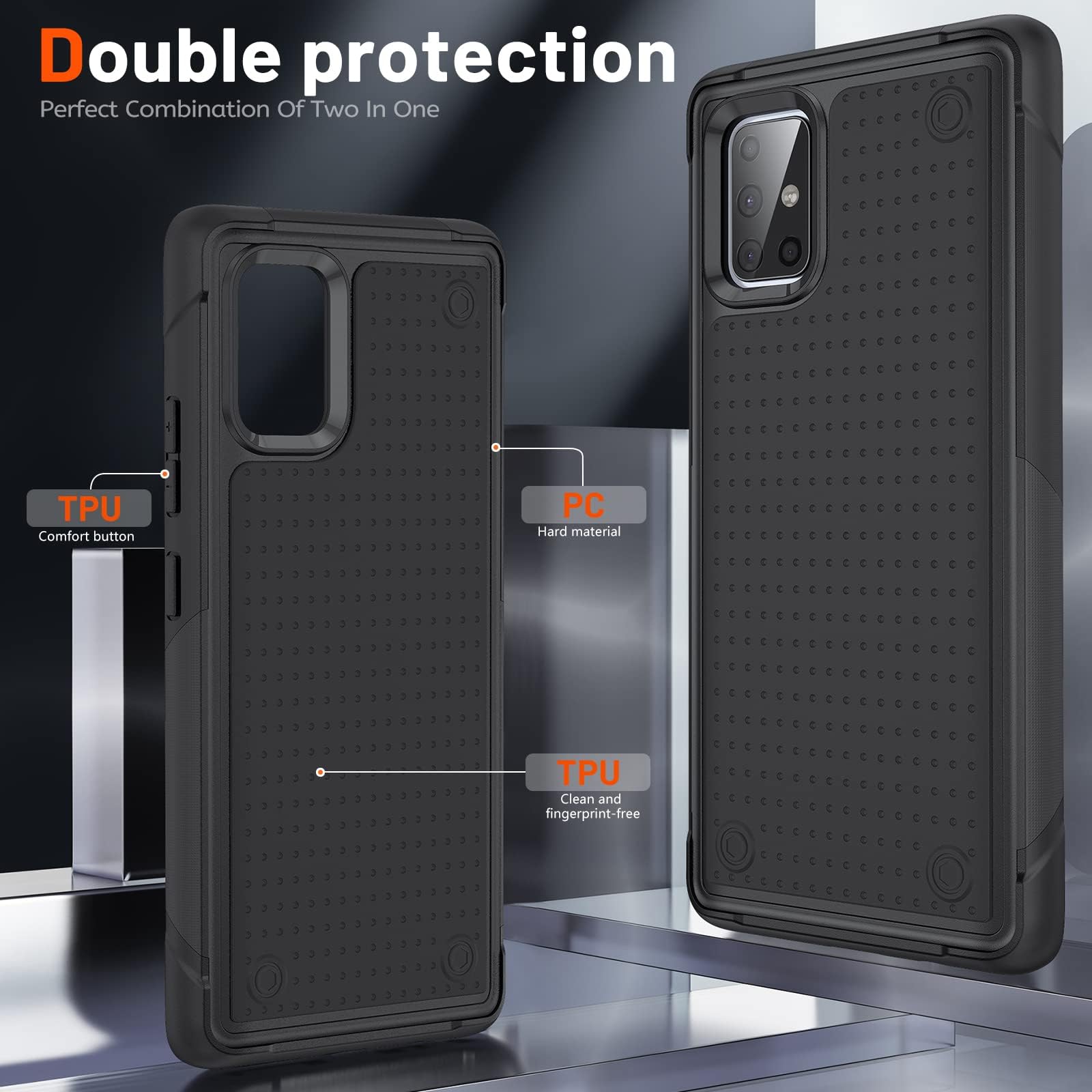 Designed for Samsung Galaxy A71 5G Case 2 in 1 Gift Militay Grade Drop Protective Rugged Heavy Duty Cover Shockproof Case for Galaxy A71 5G Phone Case for Women Men boy Girl (Black+Black)