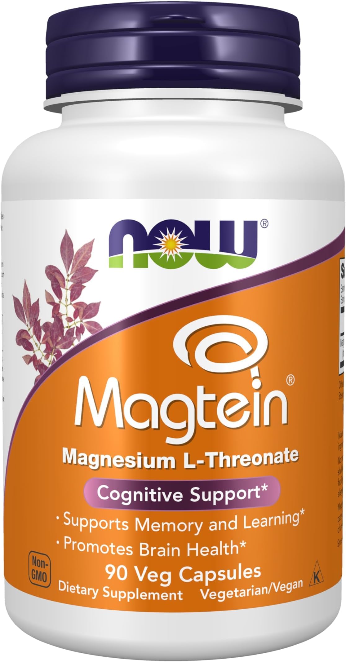 NOW Foods Supplements, Magtein™ with Patented Form of Magnesium (Mg), Cognitive Support*, Veg Capsules, 90 Count (Pack of 12)