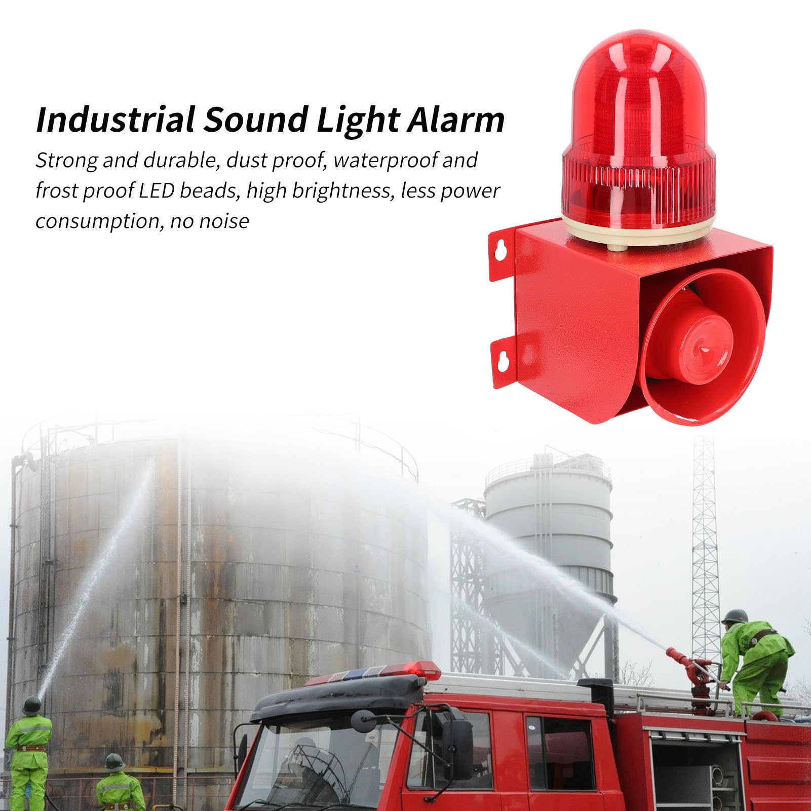 Sirena Estroboscópica Industrial Fácil de Instalar Cuentas LED Alarma Impermeable Bajo Consumo de Energía Tono de Volumen Ajustable para Granjas (Enchufe Europeo 220V)