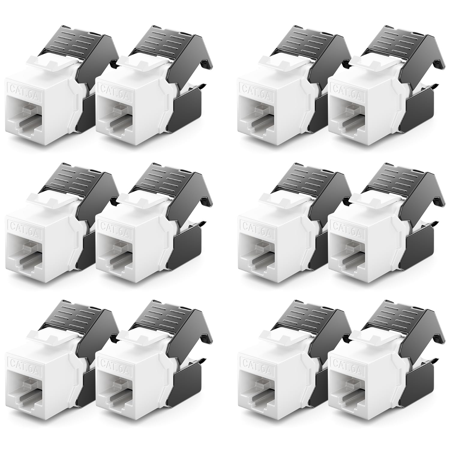 deleyCON 12x CAT6a Jack Keystone Módulo RJ45 - Conector RJ45 para Plástico LSA Montaje a Presión Cable Crudo CAT 500Mhz 10GBit/s