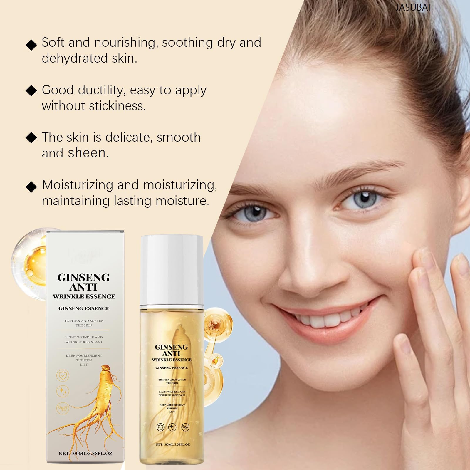 Esencja serum przeciw starzeniu się żeń-szenia, złoty peptyd żeń-szenia, ujędrniające serum do twarzy, redukuje zmarszczki i drobne linie, ujędrnia i podnosi dojrzałą skórę, nawilżająca woda spożywcza