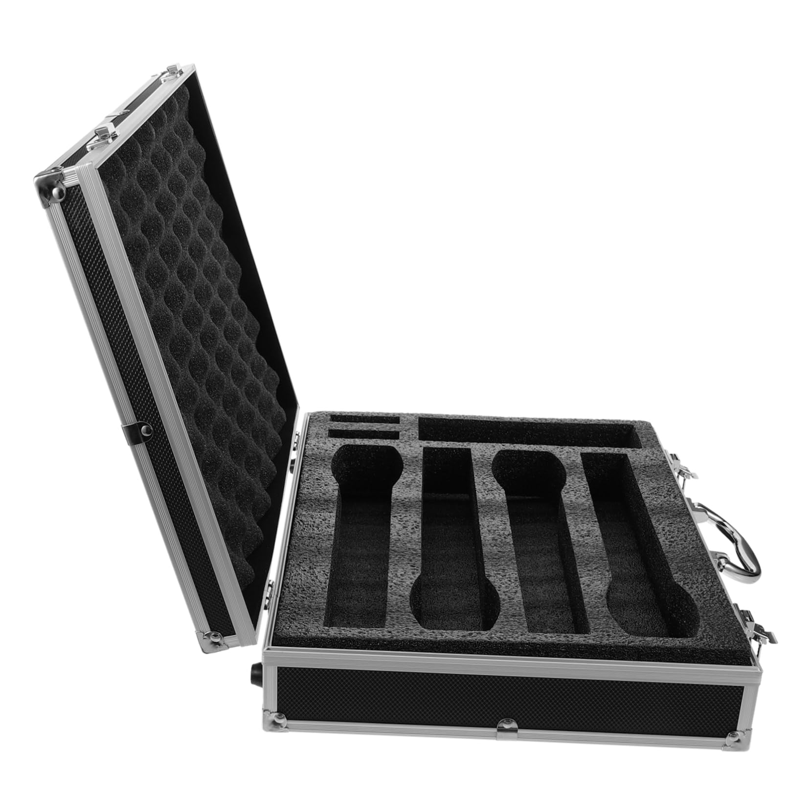 SECFOU Custodia Alluminio Maniglia Lega con Protettiva di Rigida 4 Valigetta Metallo Cordless Schiuma per Microfoni Viaggio