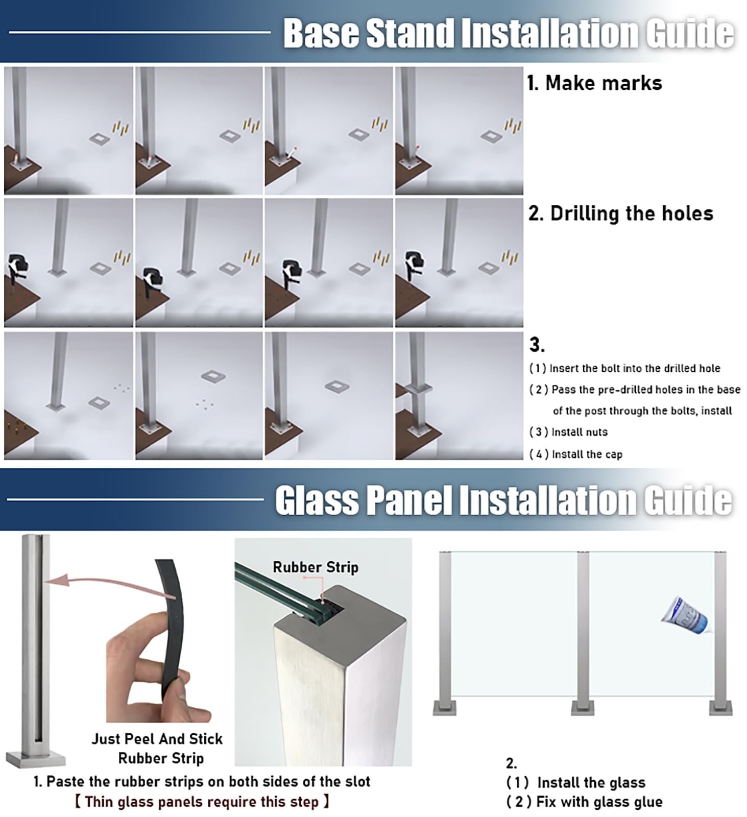 Ringhiera Vetro scale interne esterni Balcone Terrazza Sistema Di Pali Ringhiera In Vetro Palo Di Supporto Per Balaustra Del Pannello Con Slot, Kit Balaustra In Vetro Per Scala Piattaforma Ponte Giard