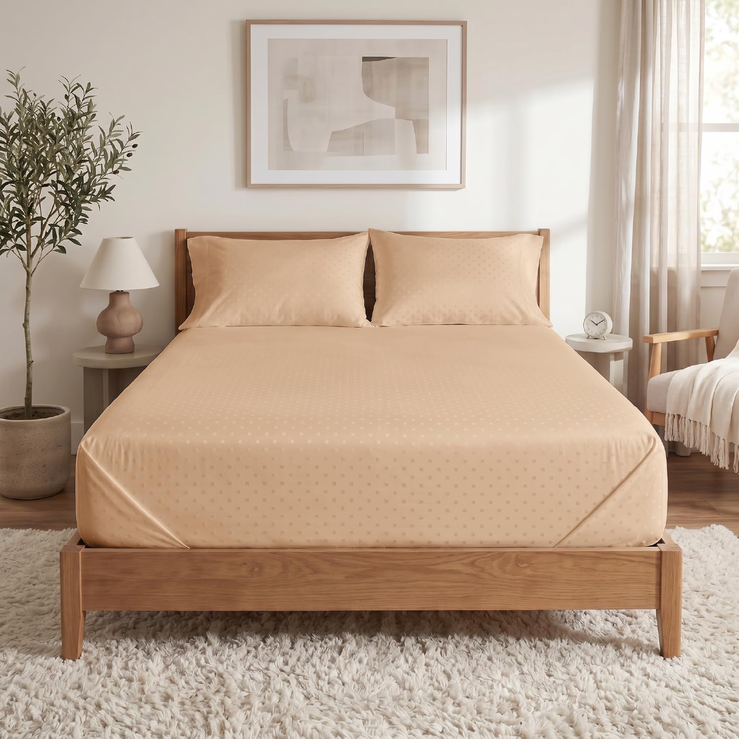 Blue Dahlia 100% Cotton, King Size/Double, Bedsheet (108" x 108") + 2 Pillow Covers, Silky Smooth Feel, 300TC Dotted Premium Bedsheet, Colour: Beige