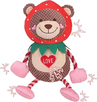 EXPAWLORER Valentines Day Squeaky Dog Toys-Interactive Durable Plush Dog Toy with Crinkle Paper,Chew Toys Soft Fabric for Small, Medium, and Large Dogs to Keep Them Busy,Training Reward Pink Bear