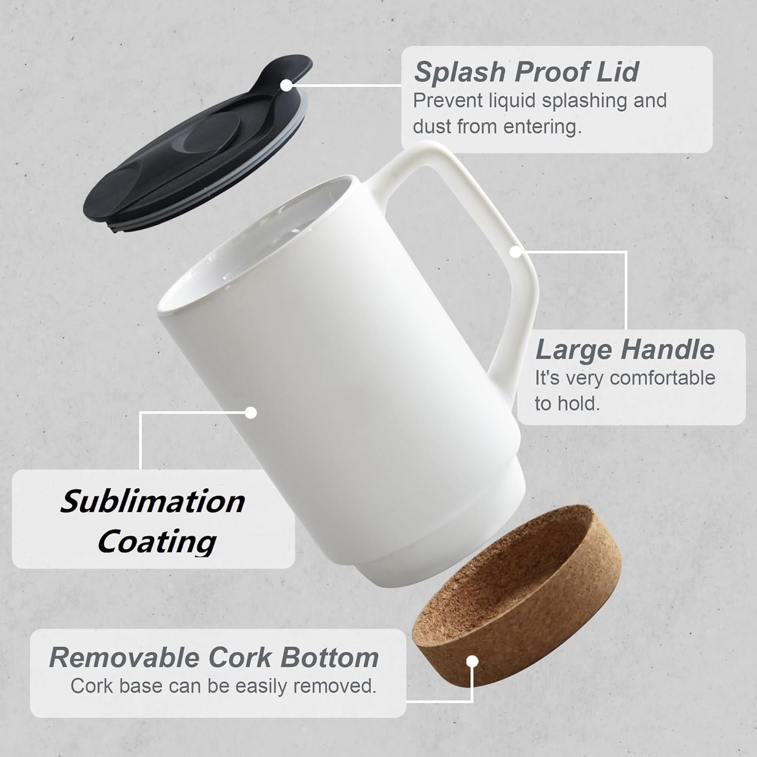 17 OZ Sublimation Mugs with Removeable Cork Bottom and Splash Proof Lid, Sublimation Coffee Mugs with Brown Mail Order Box,Case of 12 Pieces