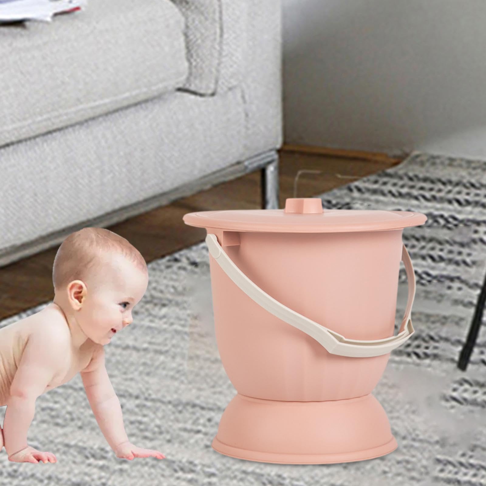 MagiDeal Vaso sputacchiera orinatoio con coperchio addensato vaso da notte per la casa vasino secchio per bambini donna camera da letto casa interna, Rosa
