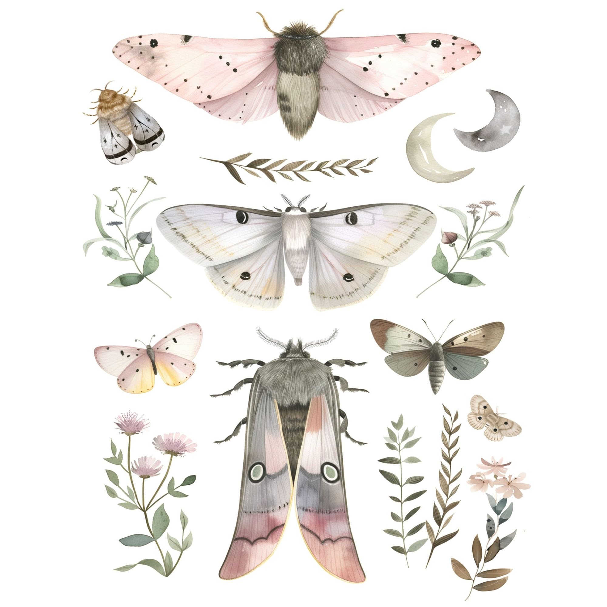 Moths n Moons Rice Paper, 8 x 10.5 inch - Decoupage Scrapbooking Cards Craft