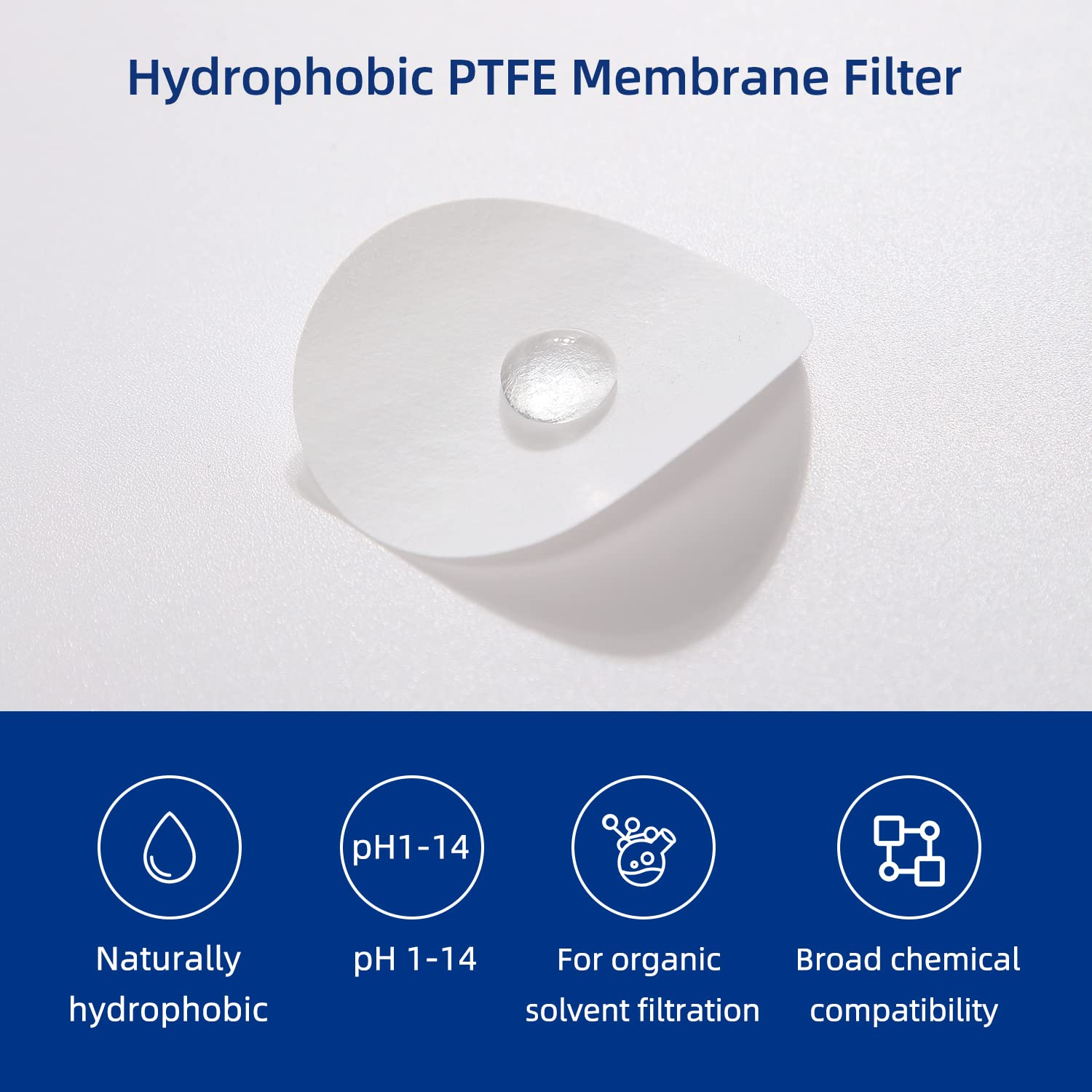 PTFE-Membranfilter für Laborscheibe, hydrophober Filter, 47 mm Durchmesser, 0,45 µm Porengröße, 100 Stück/Packung