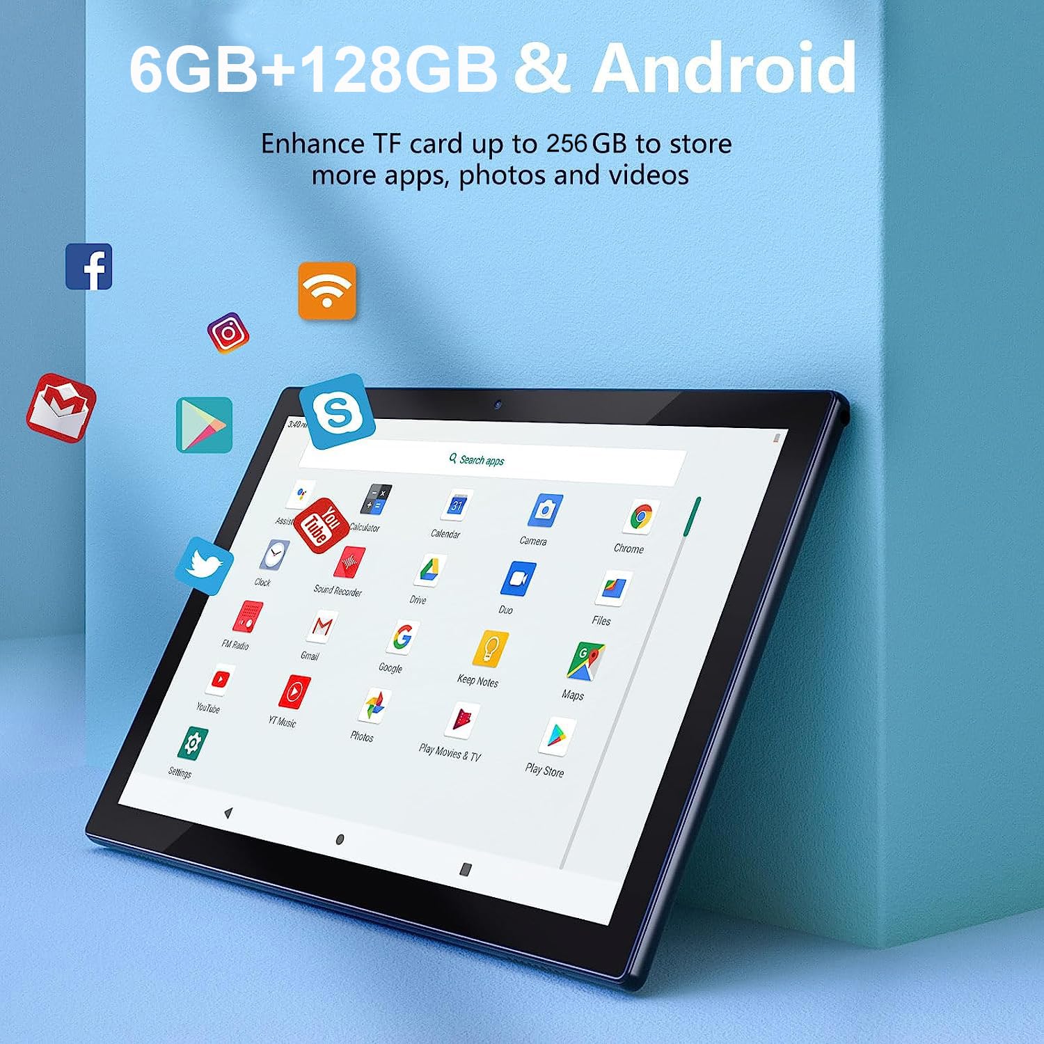 Android 12 Tablet com Capa, 10.1 polegadas Tablets, 6GB RAM+128GB