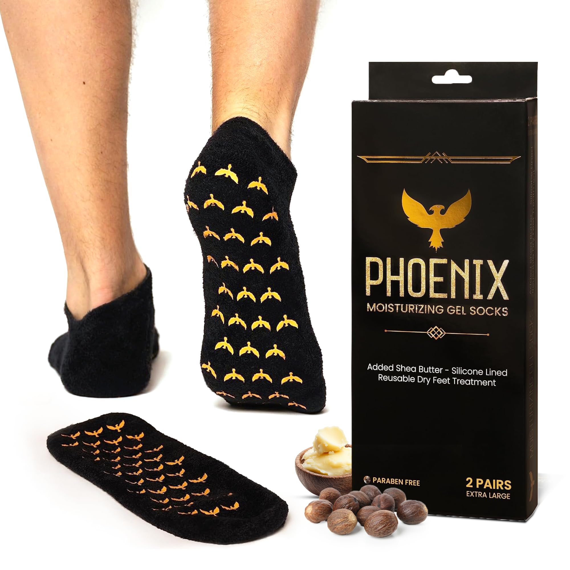 Moisturizing Gel Socks for Men and - Extra Large - 2 Pairs - with Shea Butter - Paraben Free - Reuseable Moisturizing Socks - Phoenix Foot Peel™