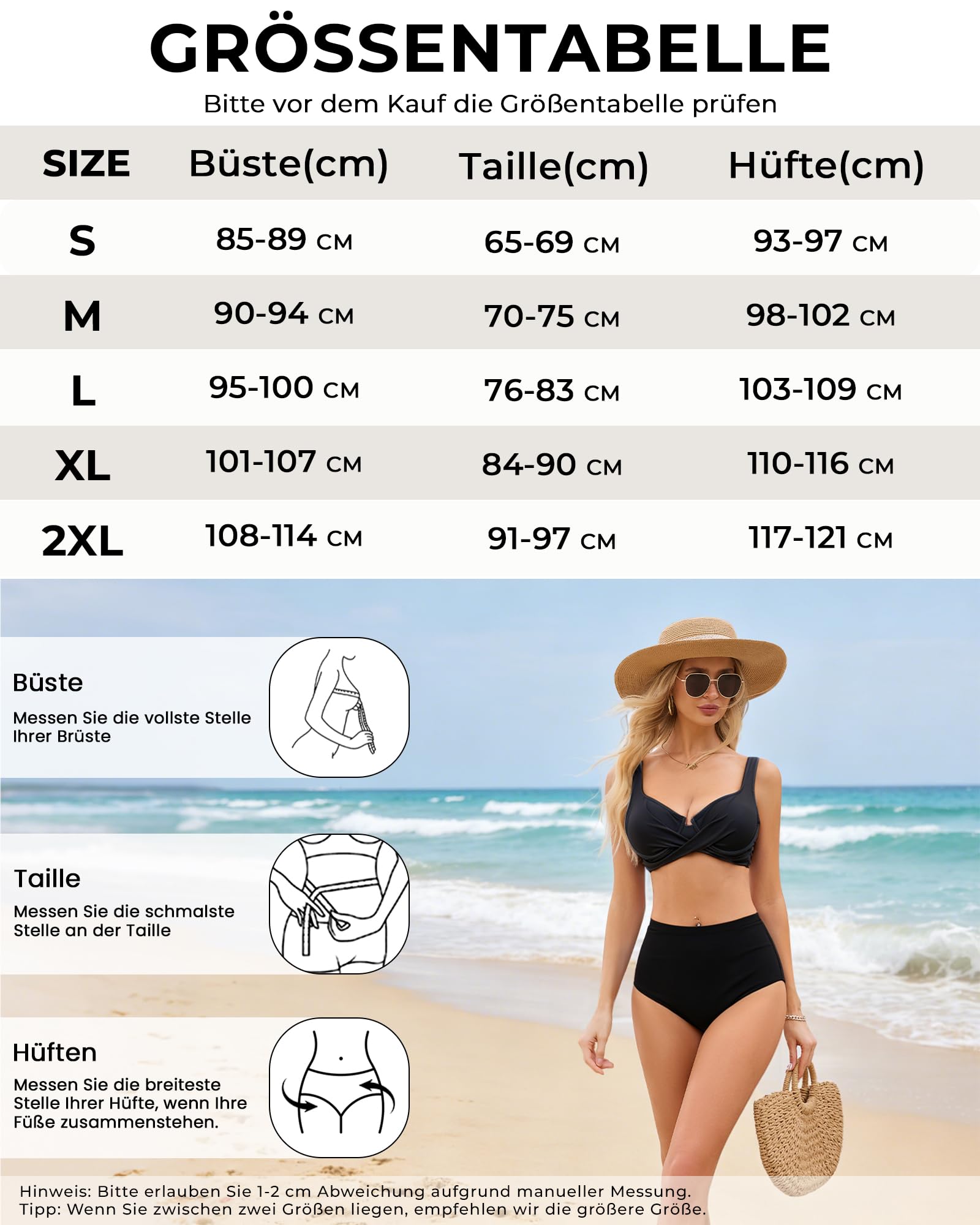 Conjunto de bikini para mujer, cintura alta, push-up, bikini con aros, aspecto envolvente, cuello en V, tirantes ajustables, traje de baño de dos piezas S-XXL