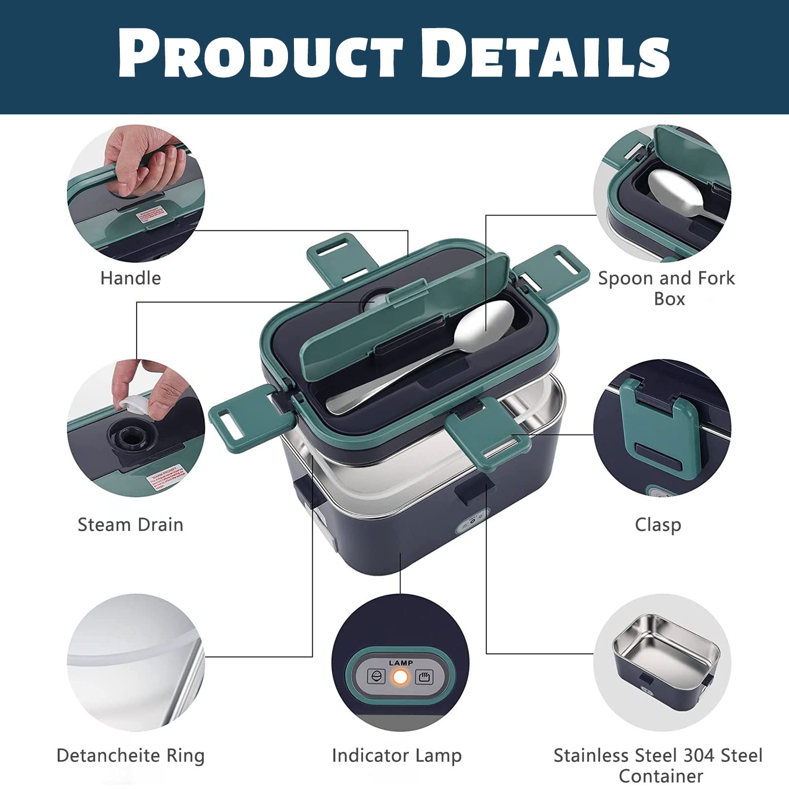 1pc, 1.5L Electric Heating Lunch Box, 304 Stainless Steel, 60W Fast Heating, Wat