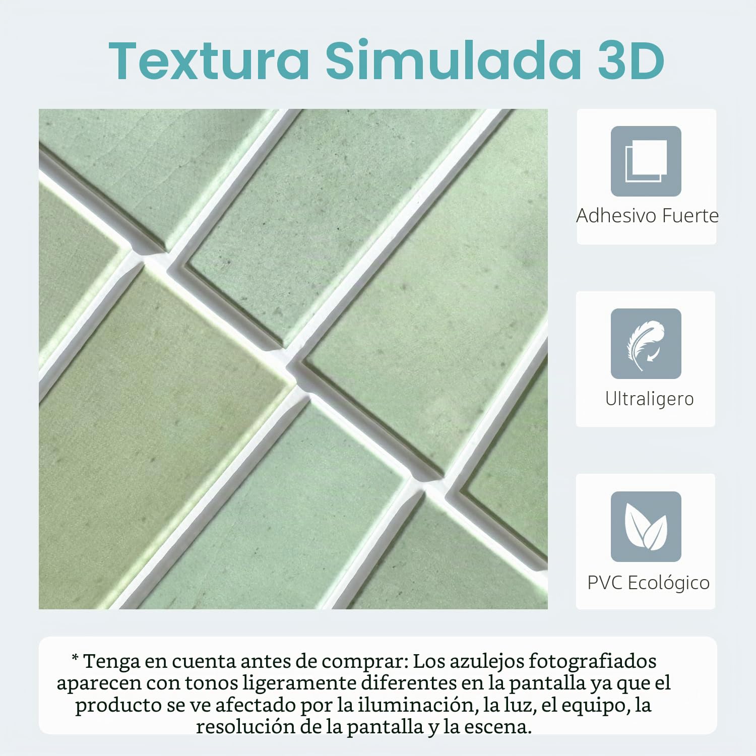 Commomy Azulejos adhesivos 3D verde claro, 10 unidades, 30 cm x 30 cm, mate
