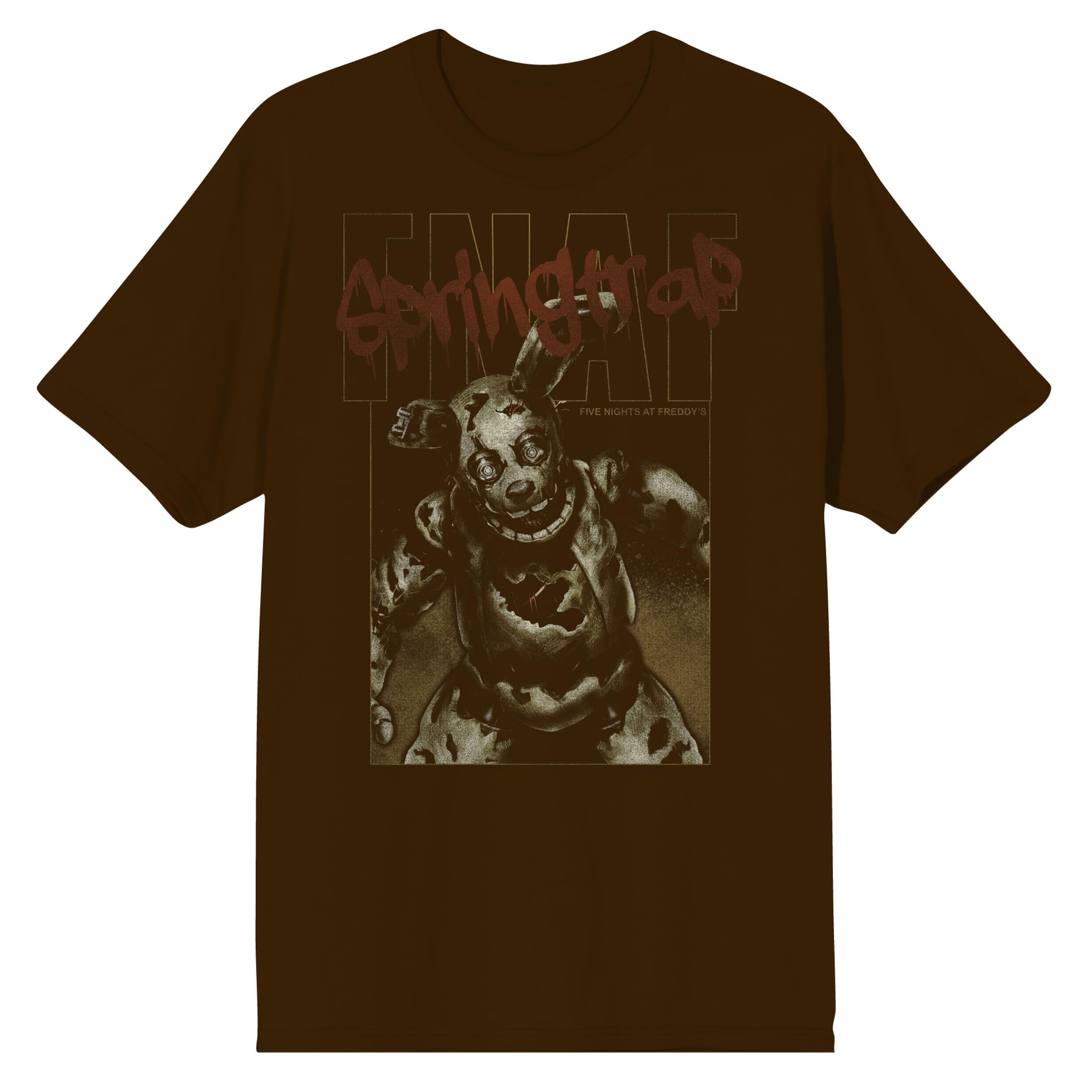 Bioworld Men's Brown Five Nights At Freddy's Springtrap Freddy Crew Neck Short Sleeve T-Shirt, Large