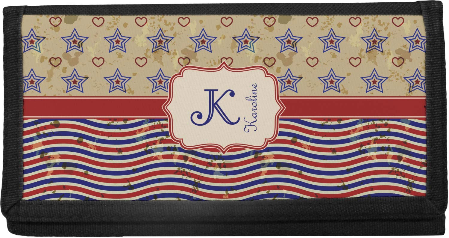 Personalized Vintage Stars & Stripes Canvas Checkbook Cover