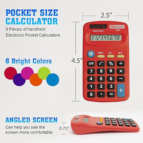 Miniatura 2 de BAZIC Calculadora de tamaño de bolsillo de doble potencia de 8 dígitos (el color puede variar)