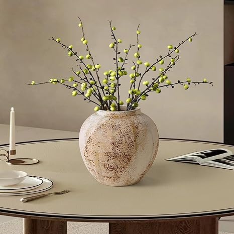 Amazon.com: Kokrose Rustic Ceramic Table Vase, Round Vintage Terracotta Clay Tall Pottery ...