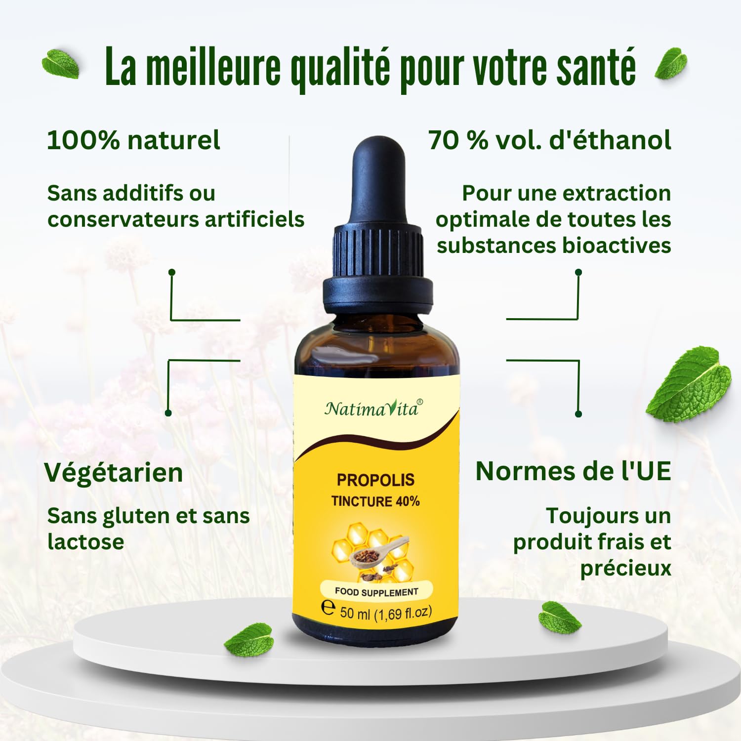 Teinture mère de Propolis 40% – 3 x 50 ml – Pure à forte dose de propolis gouttes – 100% naturel - Extrait de propolis - NatimaVita